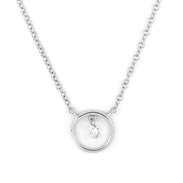 14K White Gold Circle Necklace with Diamond