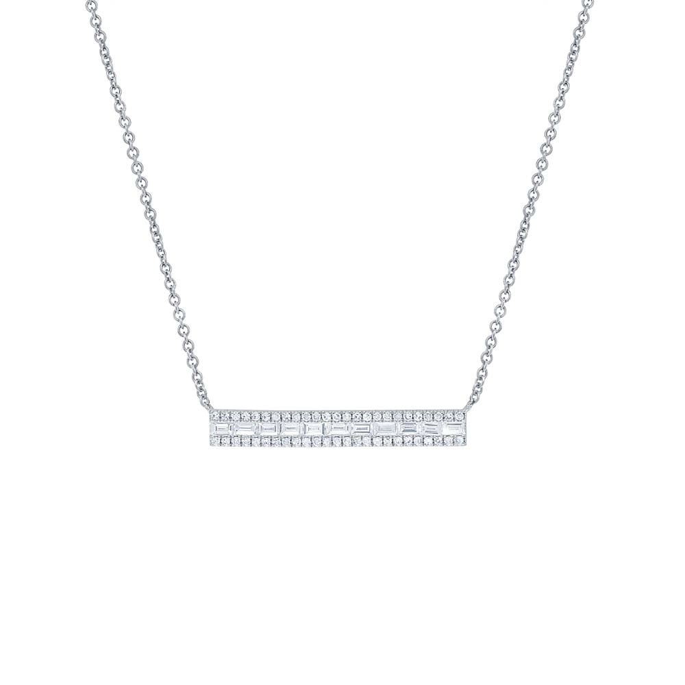 14K White Gold Diamond Bar Necklace