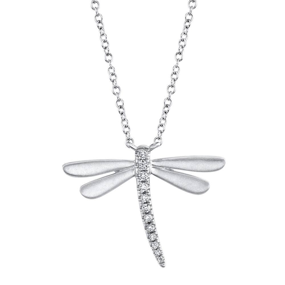 14K White Gold Diamond Dragonfly Necklace