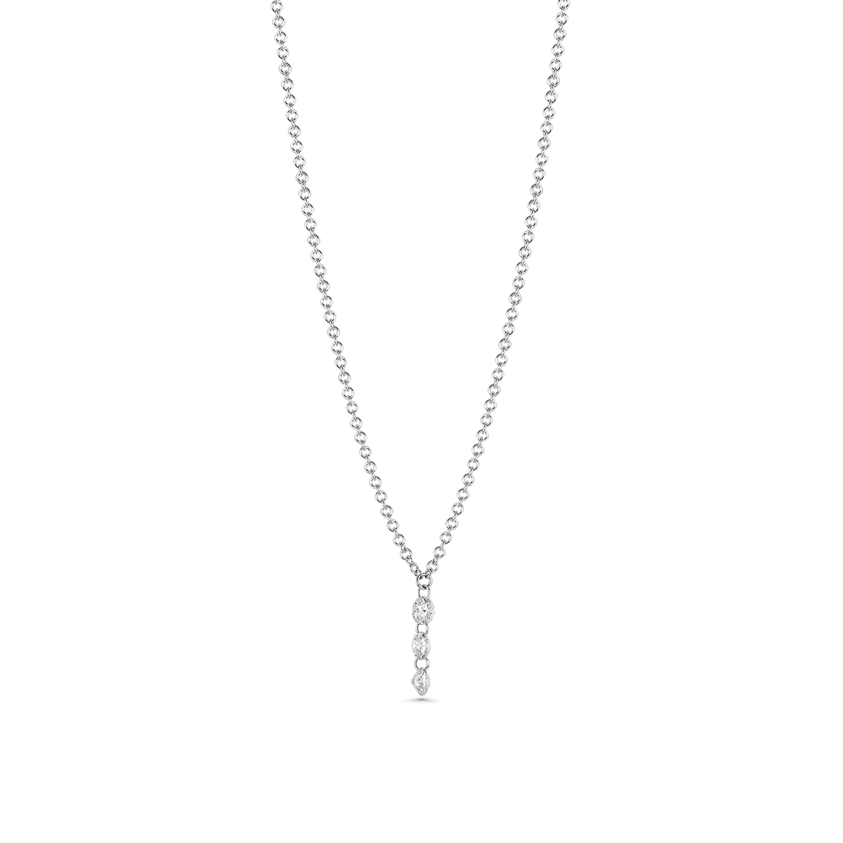 14K White Gold Diamond Drop Necklace, 15-18in