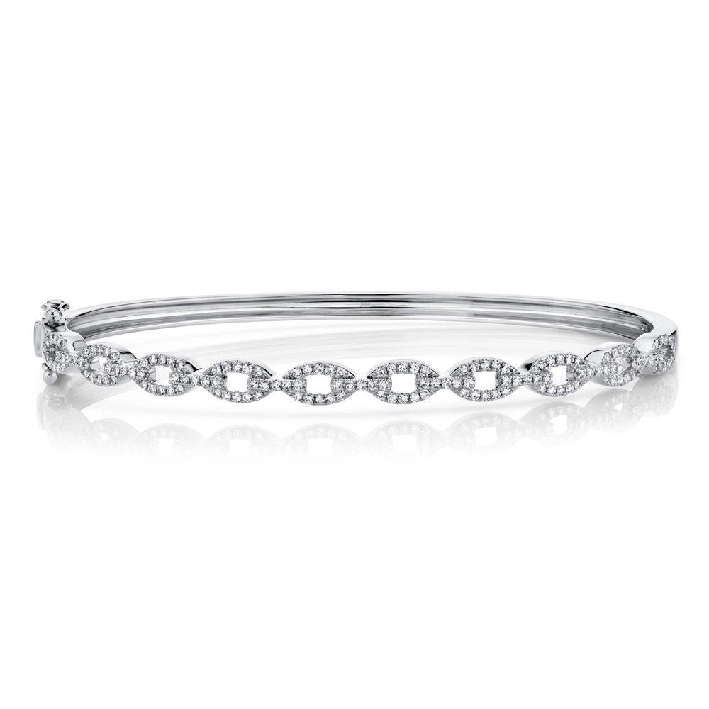 14K White Gold Diamond Link Bangle Bracelet