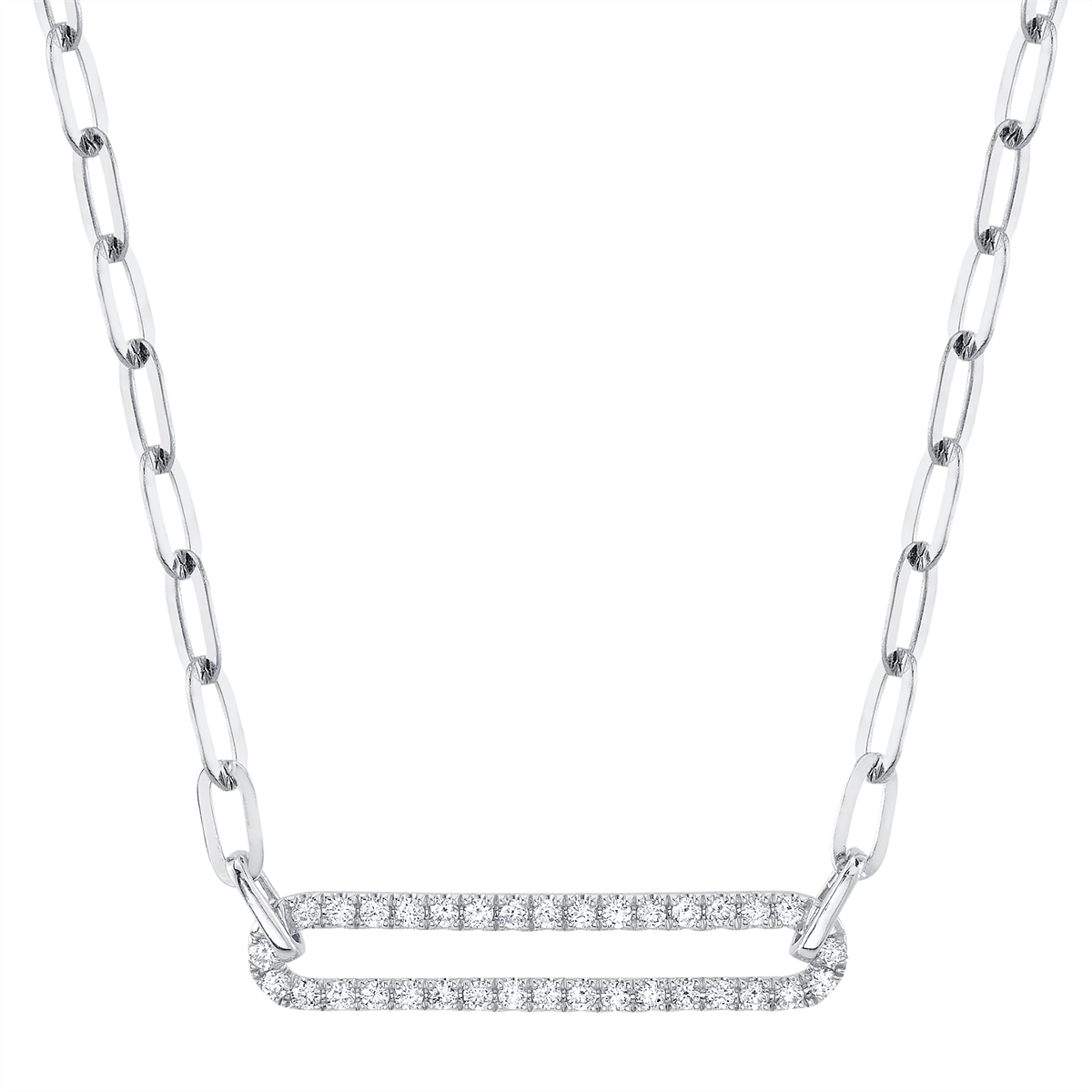 14K White Gold Diamond Paper Clip Link Necklace