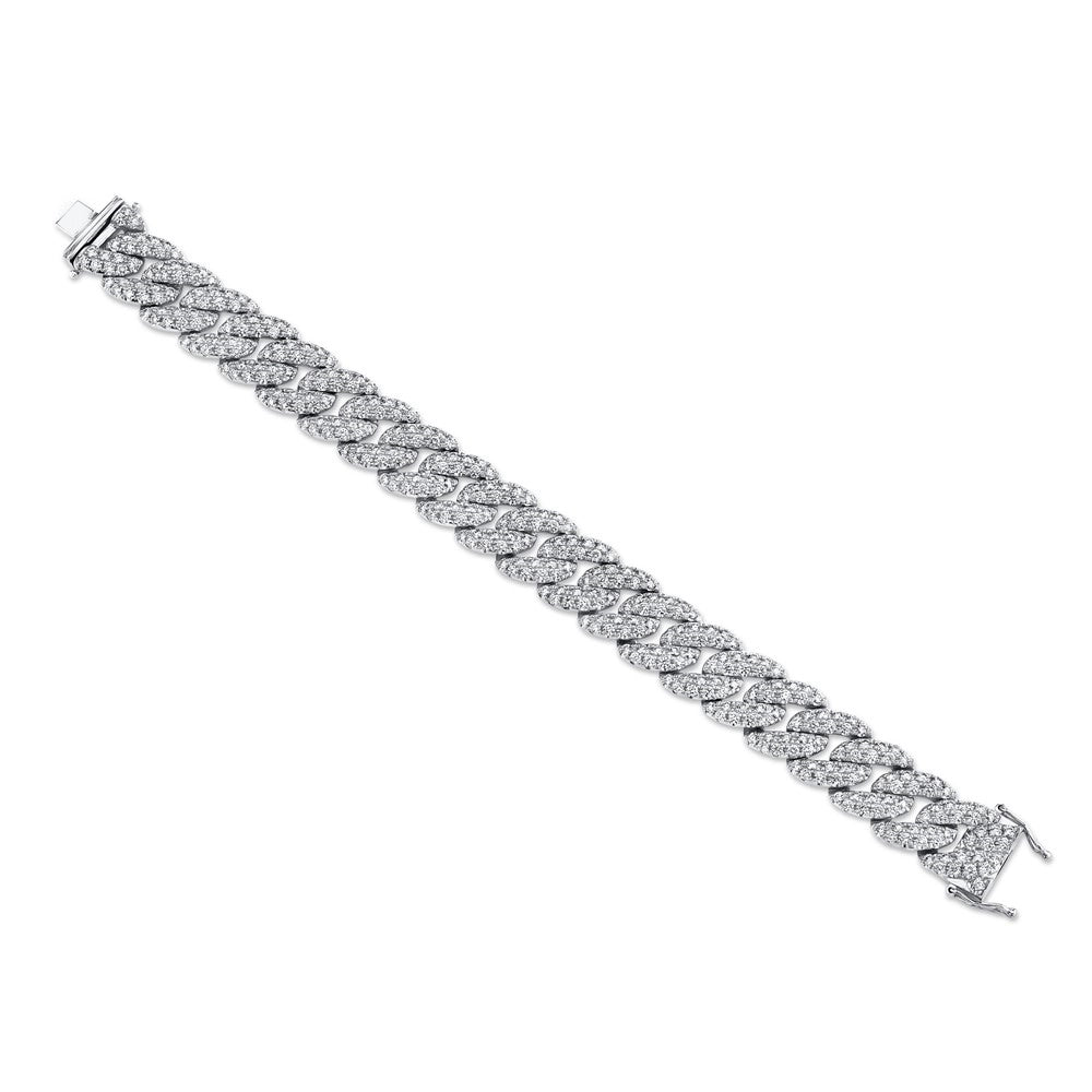 14K White Gold Diamond Pave Cuban Link Bracelet