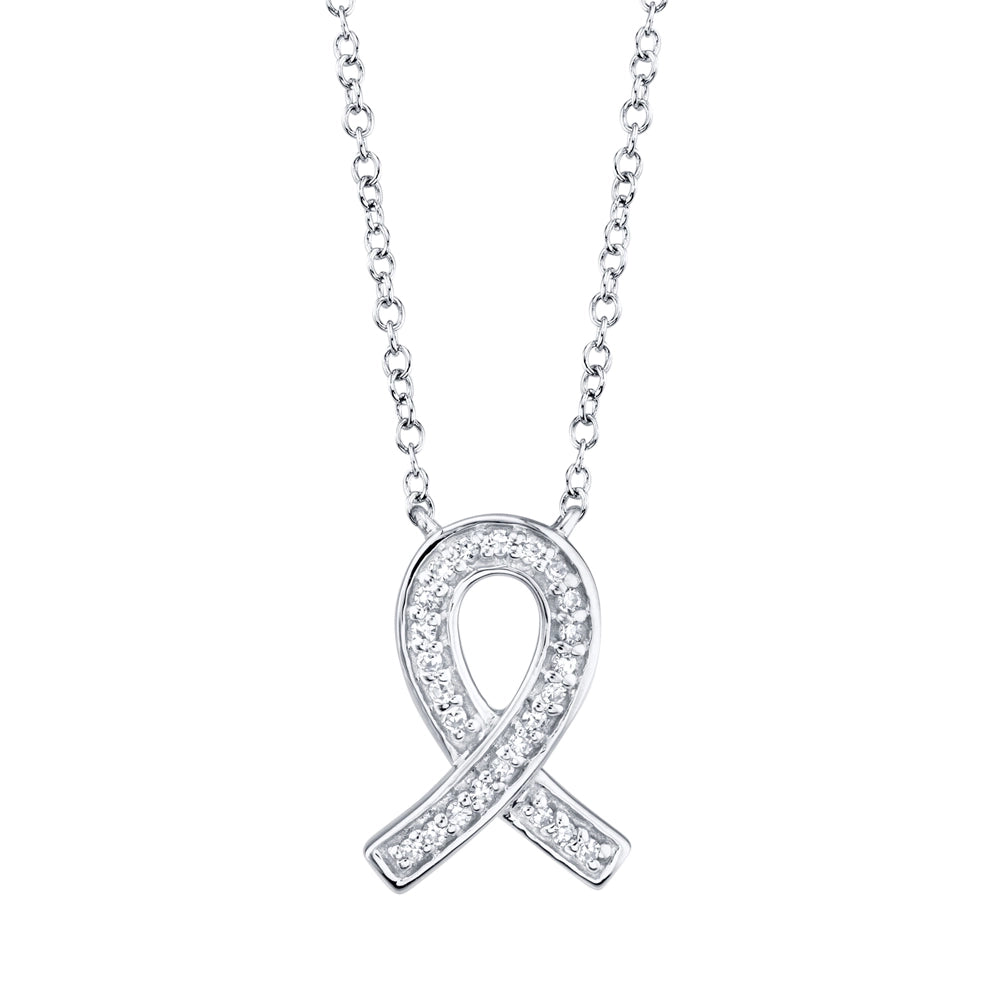 14K White Gold Diamond Ribbon Necklace