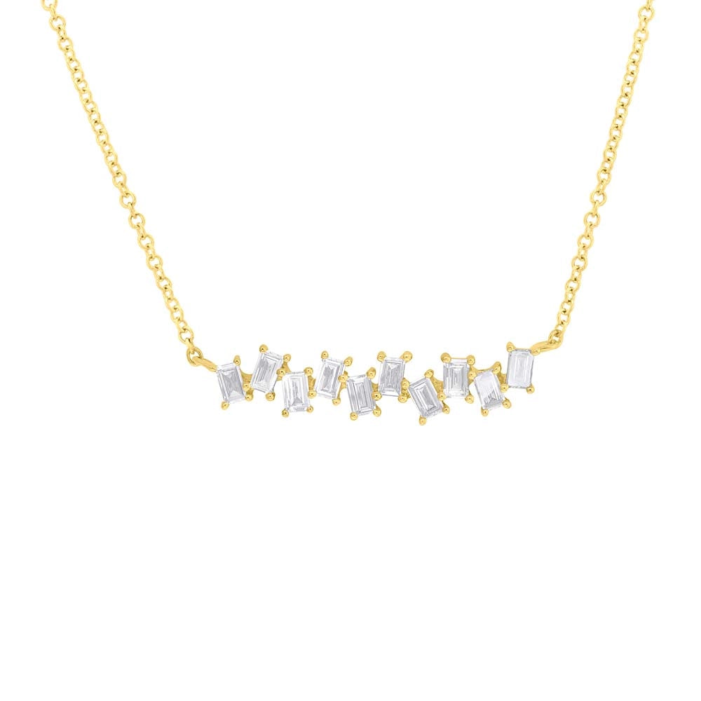 14K Yellow Gold Diamond Baguette Bar Necklace, 15-18 inch