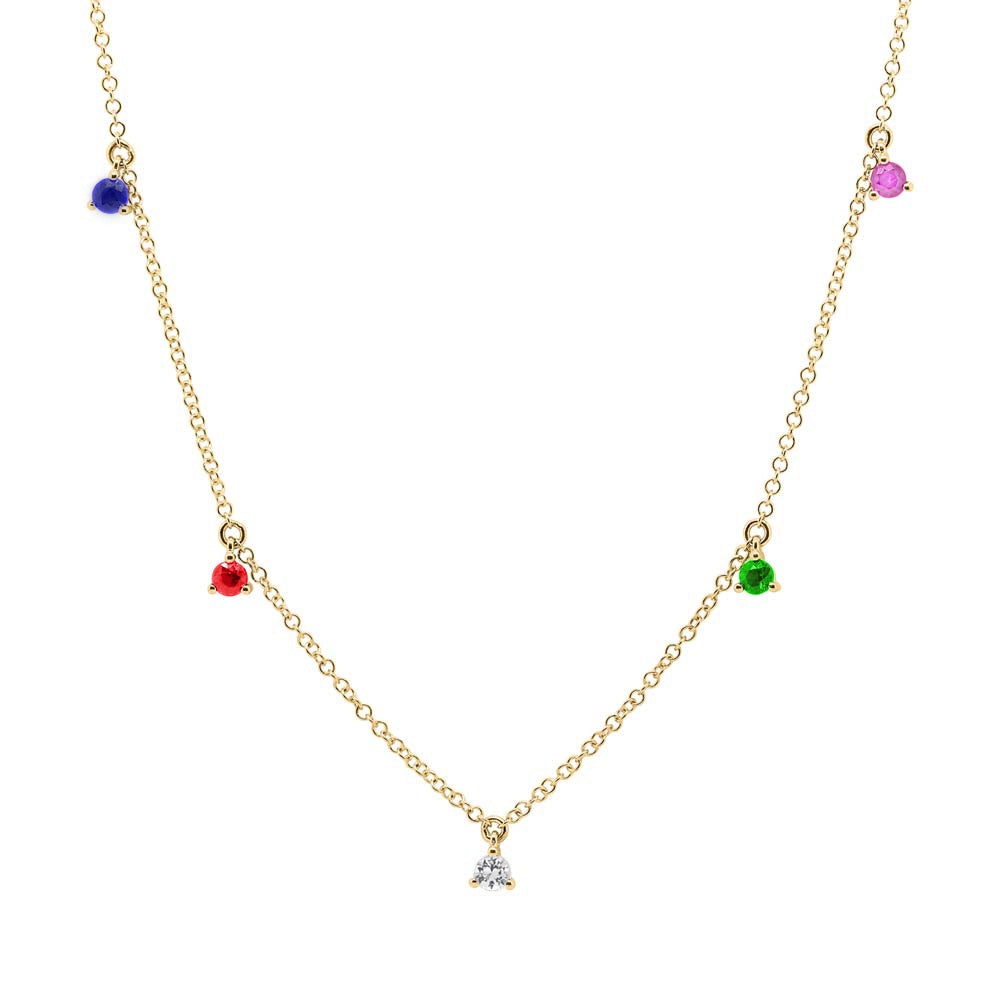 14K Yellow Gold Diamond & Multi-Color Stone Necklace