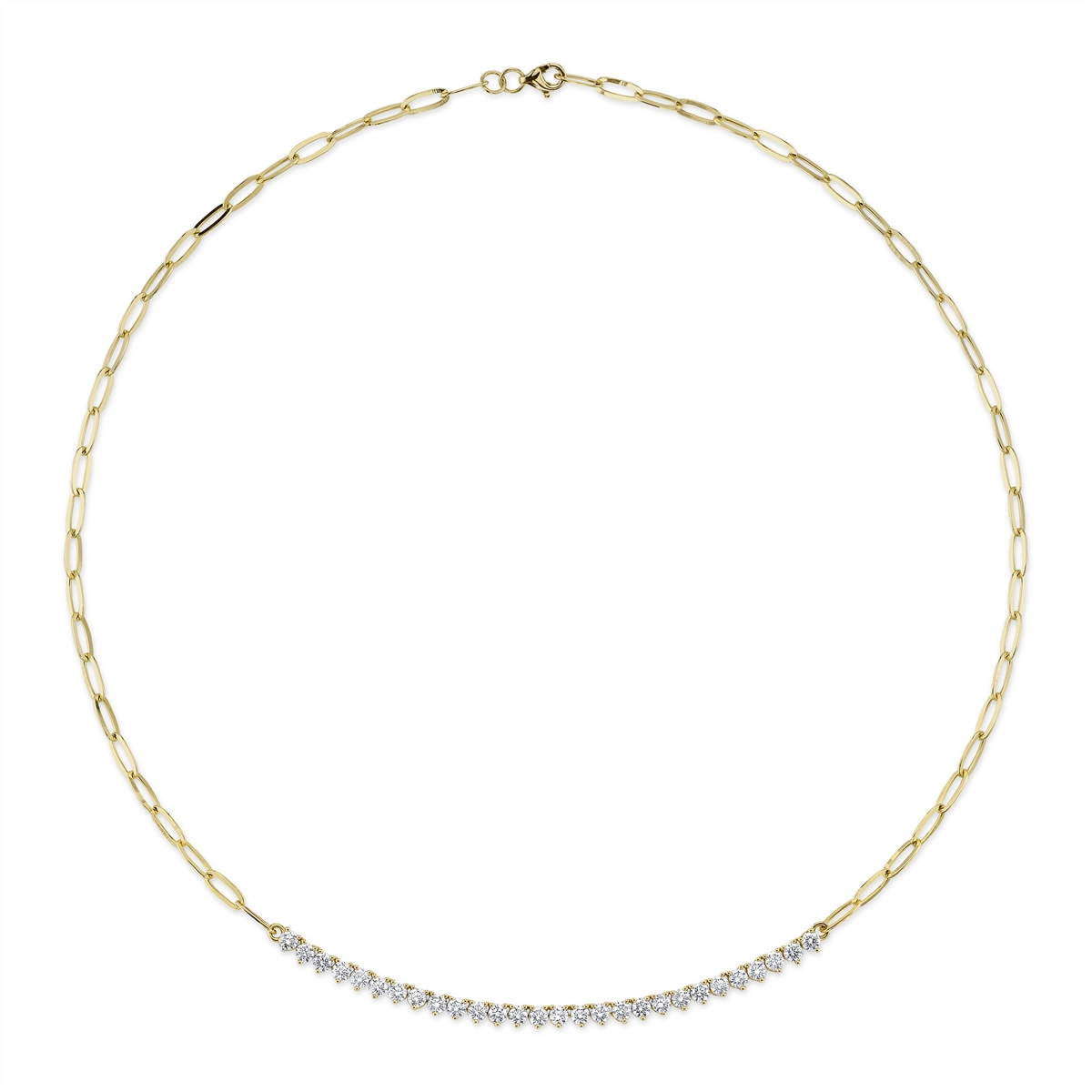 14K Yellow Gold Diamond Paper Clip Link Necklace