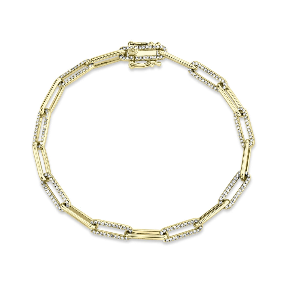 14K Yellow Gold Diamond Paperclip Link Bracelet