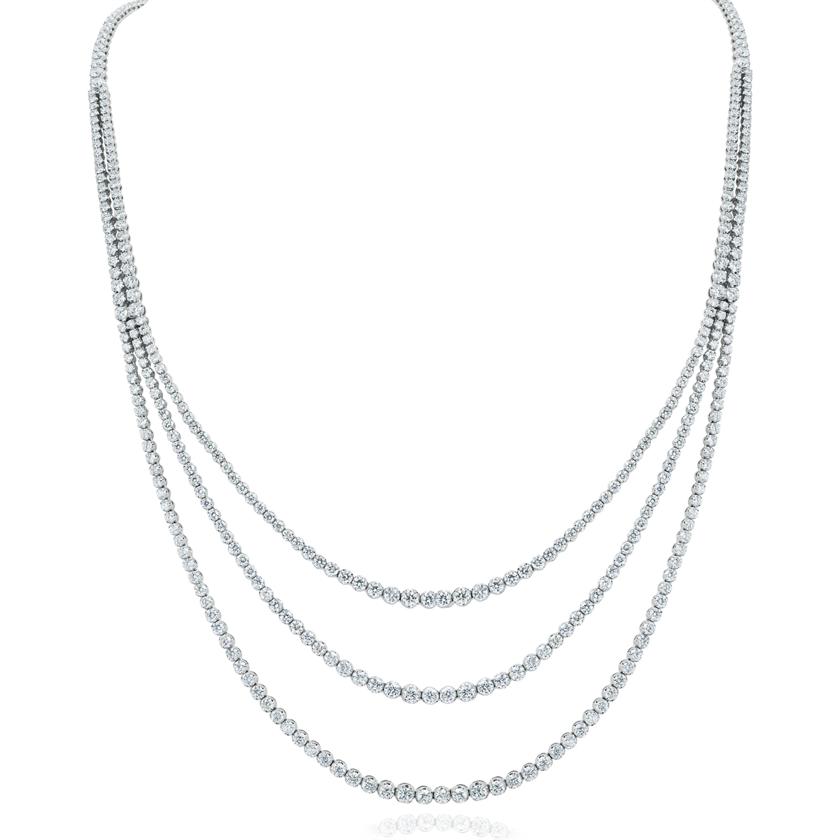 18K White Gold Diamond Necklace with 3 Rowes