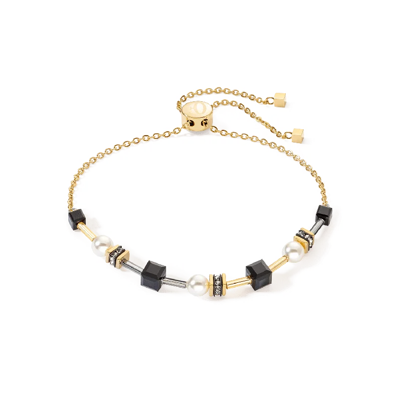 Black Gold Cubes & Pearls Bracelet