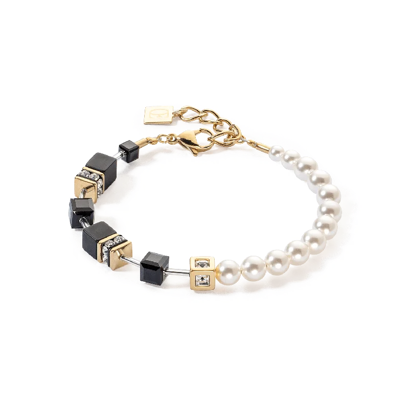 Black & Gold GeoCube Pearl Bracelet