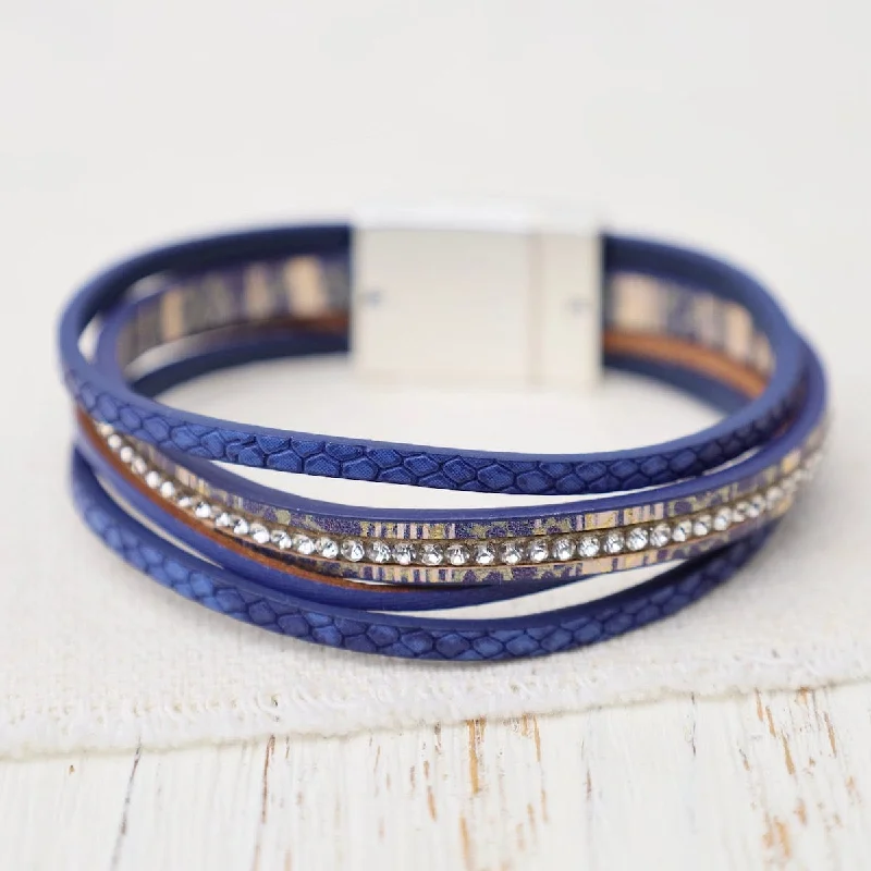 Matte Silver Navy Crystal Bracelet