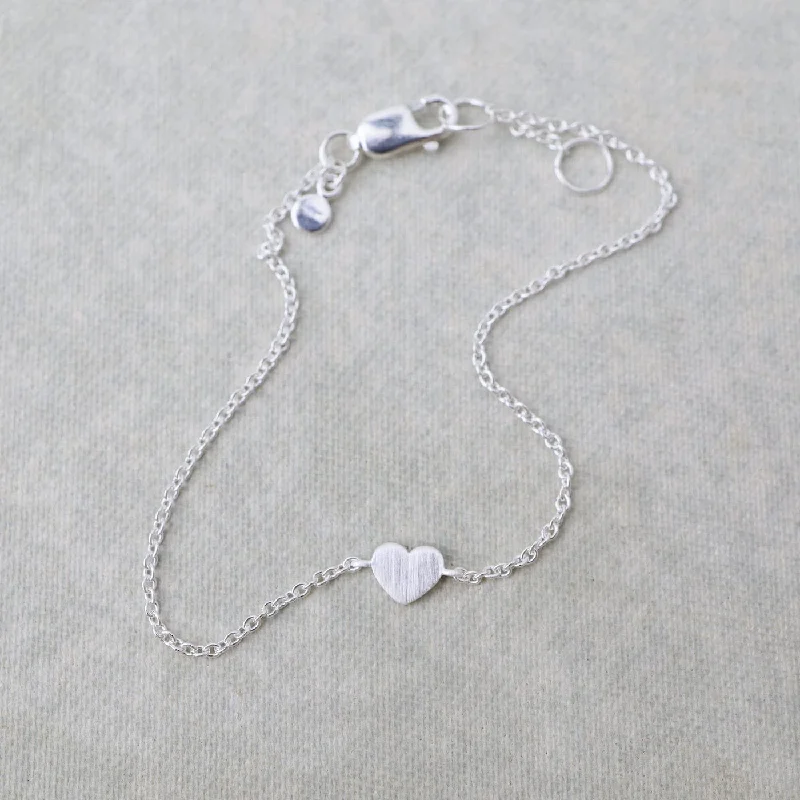 Brushed Sterling Silver Tiny Heart Bracelet