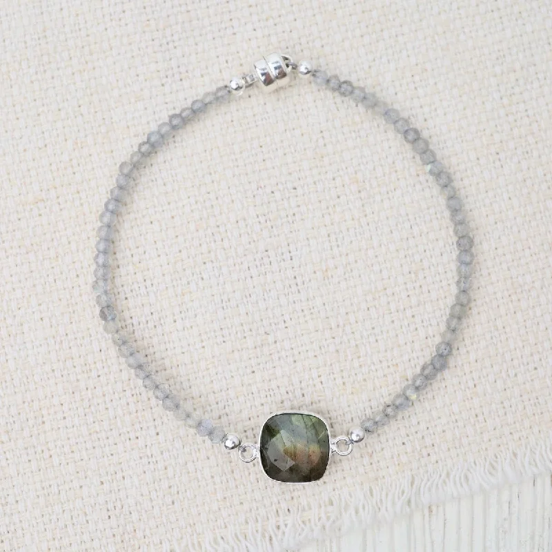 Silver Labradorite Bezel Link Bracelet