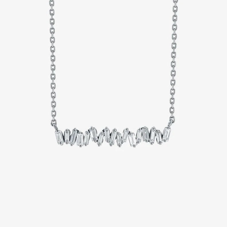 18k White Gold Diamond Fireworks Bar Necklace