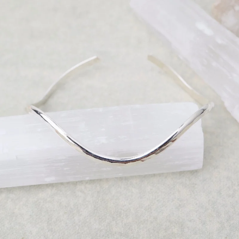 Hammered Wave Cuff Bracelet Sterling Silver