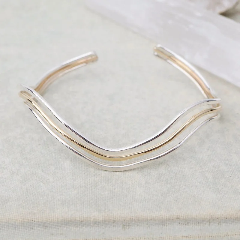 Triple Wave Bracelet Two Tone Gold Filled & Sterling Silver