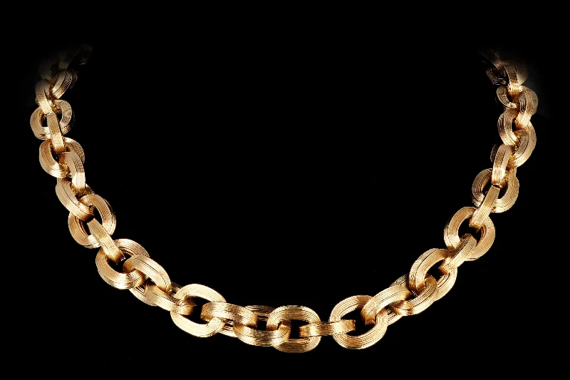 Modern 14K Yellow Gold Textured Large Link Necklace