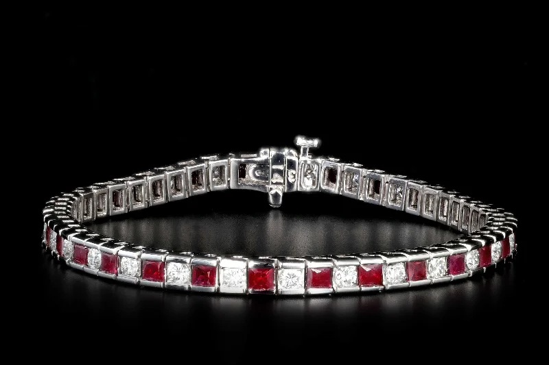 New 14K White Gold 2.3 Carat Diamond and 5.5 Carat Ruby Tennis Bracelet