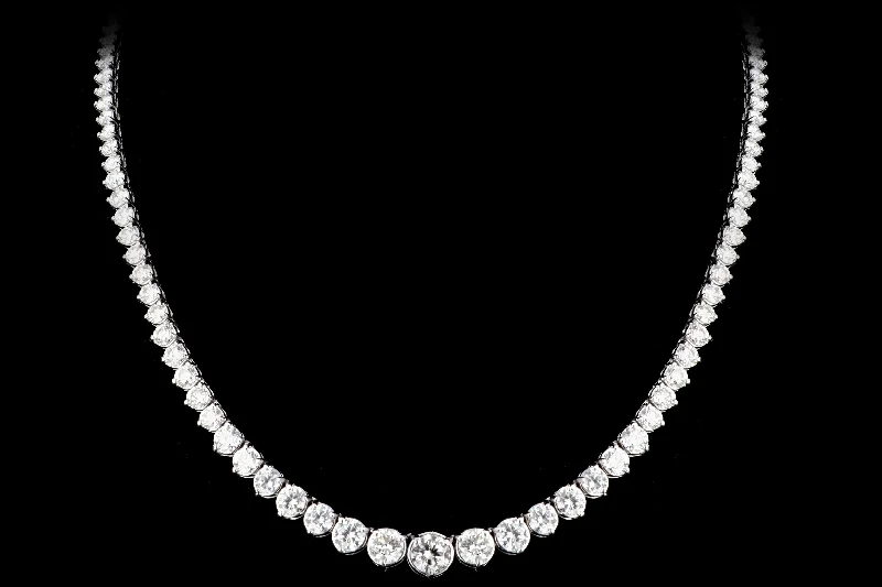 New 14K White Gold 17.39 CTW Graduated Round Brilliant Diamond Necklace