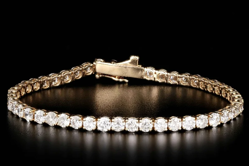 14K Yellow Gold 9 Carats Total Weight Round Brilliant Cut Diamond Tennis Bracelet