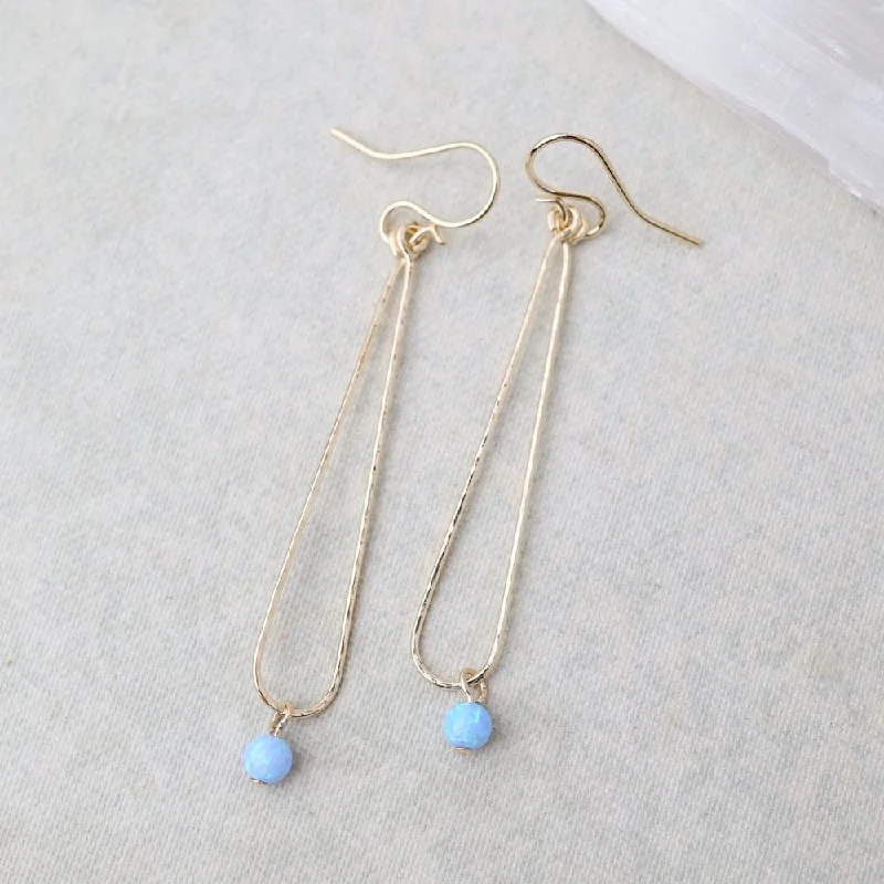 Blue Opal Ball on Elongated Hammered Dew Drops - Gold Filled