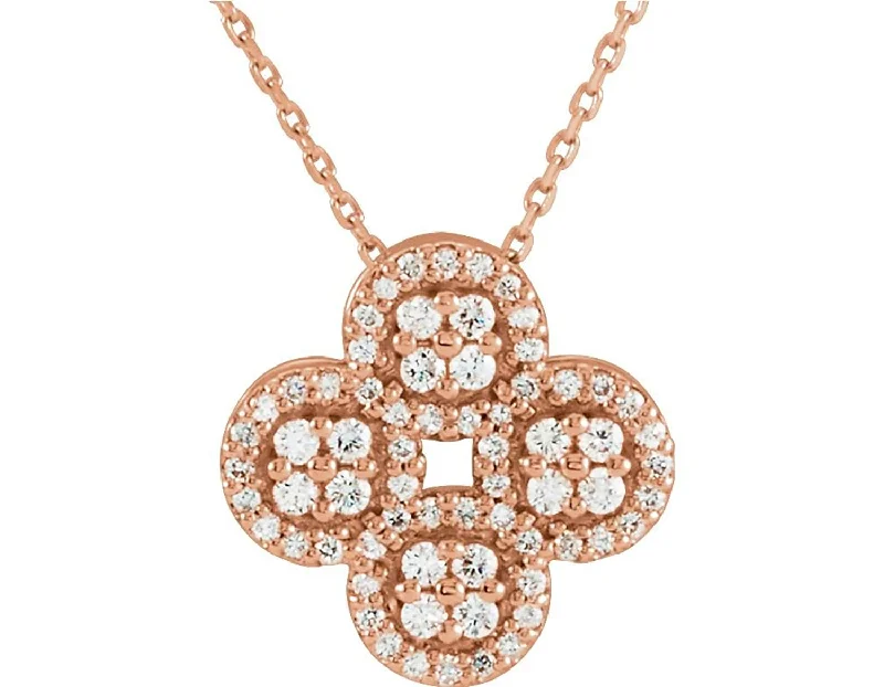 Diamond Clover Necklace, 14k Rose Gold, 18" (0.5 Ctw, G-H Color, I1 Clarity)