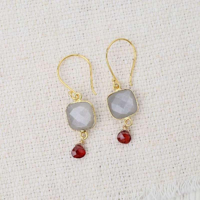 Square Gray Moonstone Drop Earrings