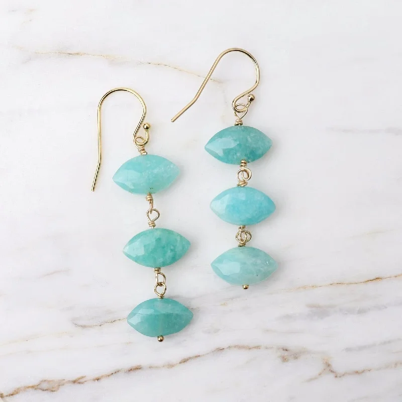 Triple Drop Elongated Faceted Chrysophase Stone Earrings