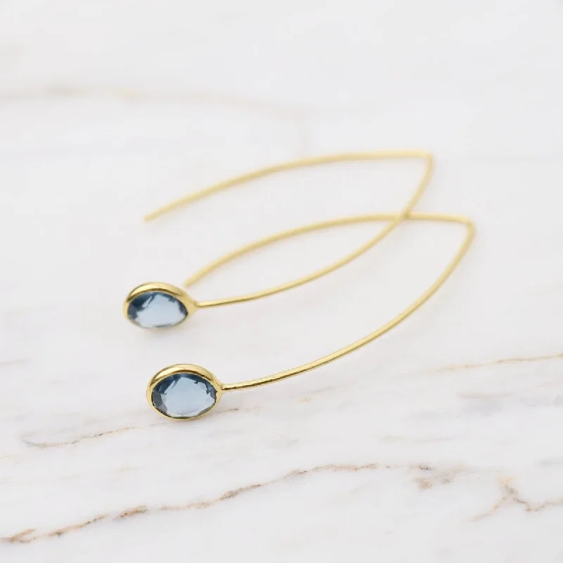 Gold Filled Hair Pin Drop Earrings with Bezel Set Blue Topaz