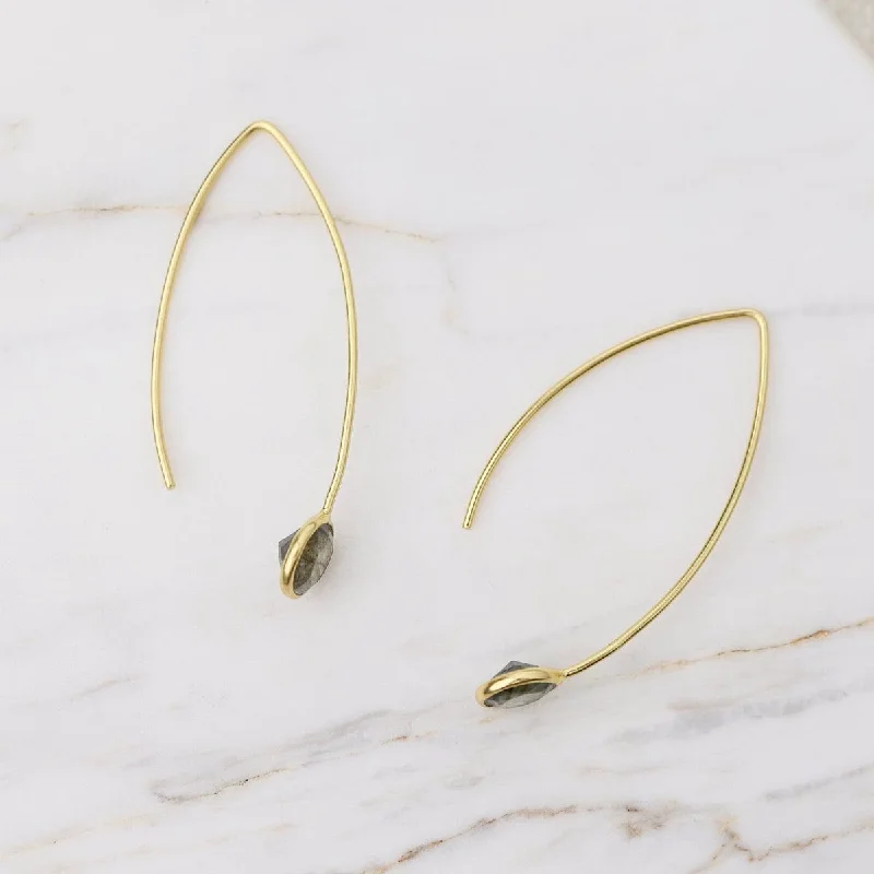 Gold Filled Hair Pin Drop Earrings with Bezel Set Labradorite