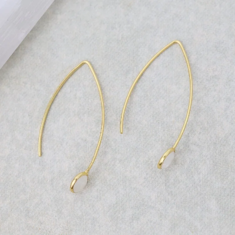 Gold Filled Hair Pin Drop Earrings with Bezel Set Moonstone