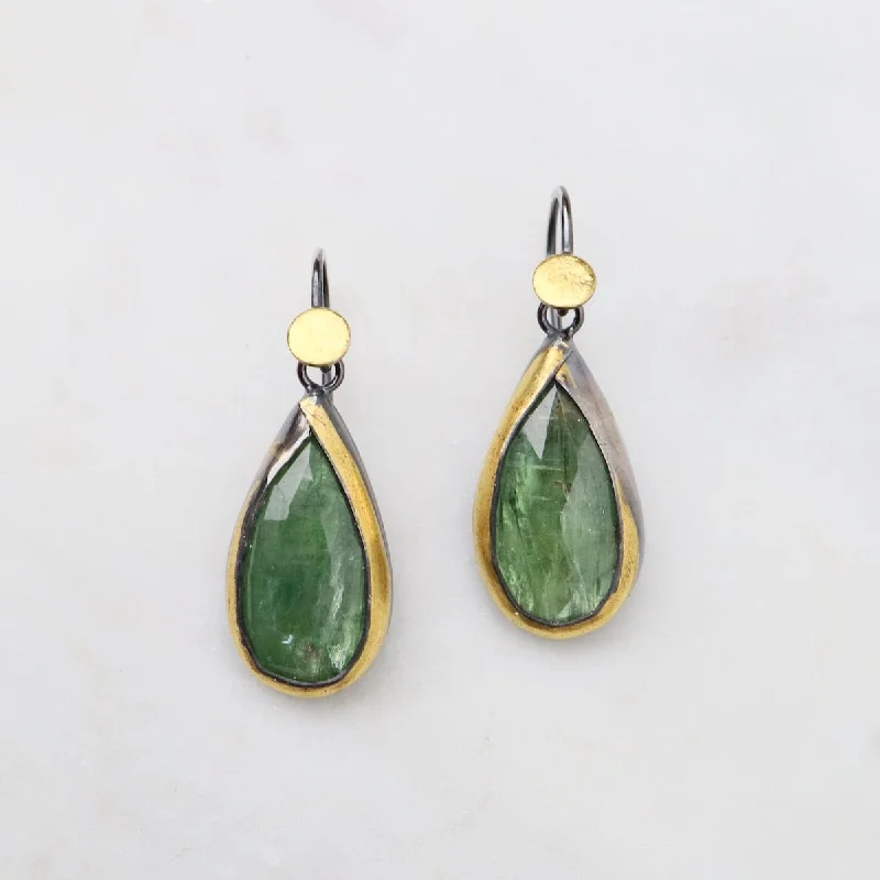 Green Kyanite Teardrop Fold Earrings