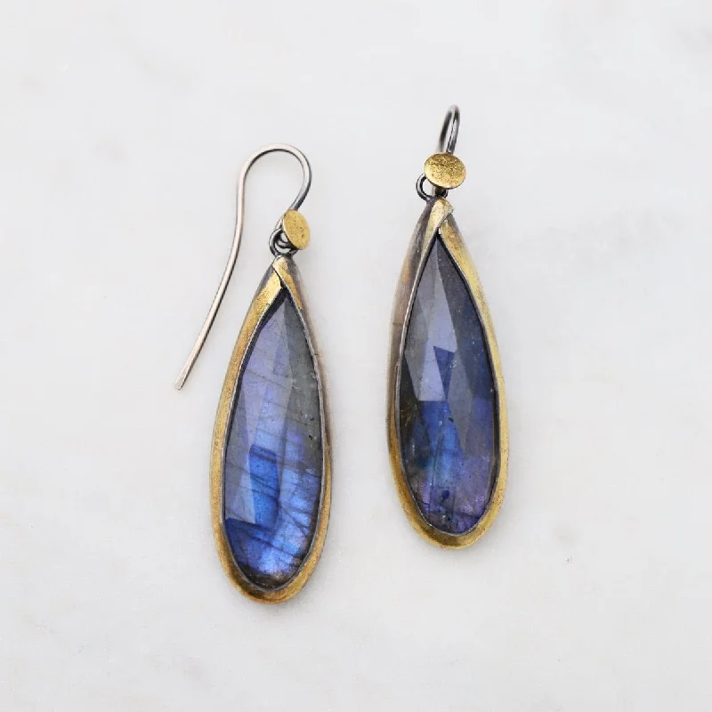 Large Teardrop Fold Earrings in Labradorite