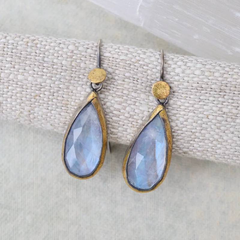 Rainbow Moonstone Teardrop Fold Earrings