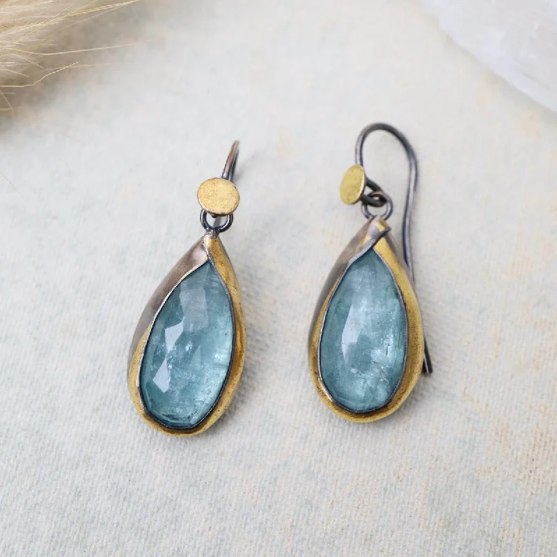 Sky Blue Kyanite Teardrop Fold Earrings