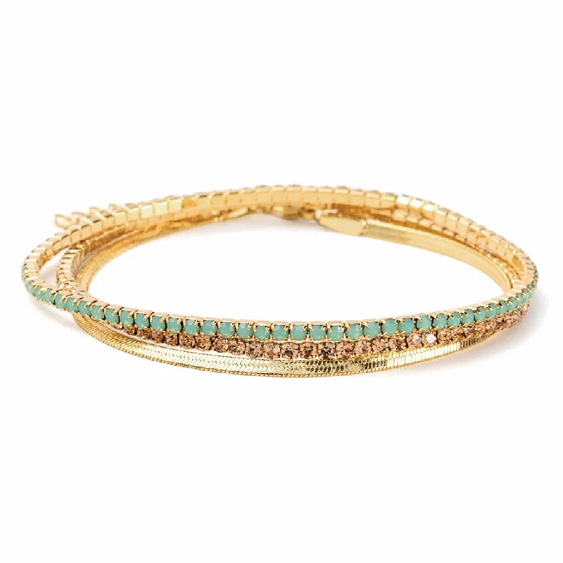 Sparkle & Shine Rhinestone Bracelet Trio - Pacific Opal/Gold