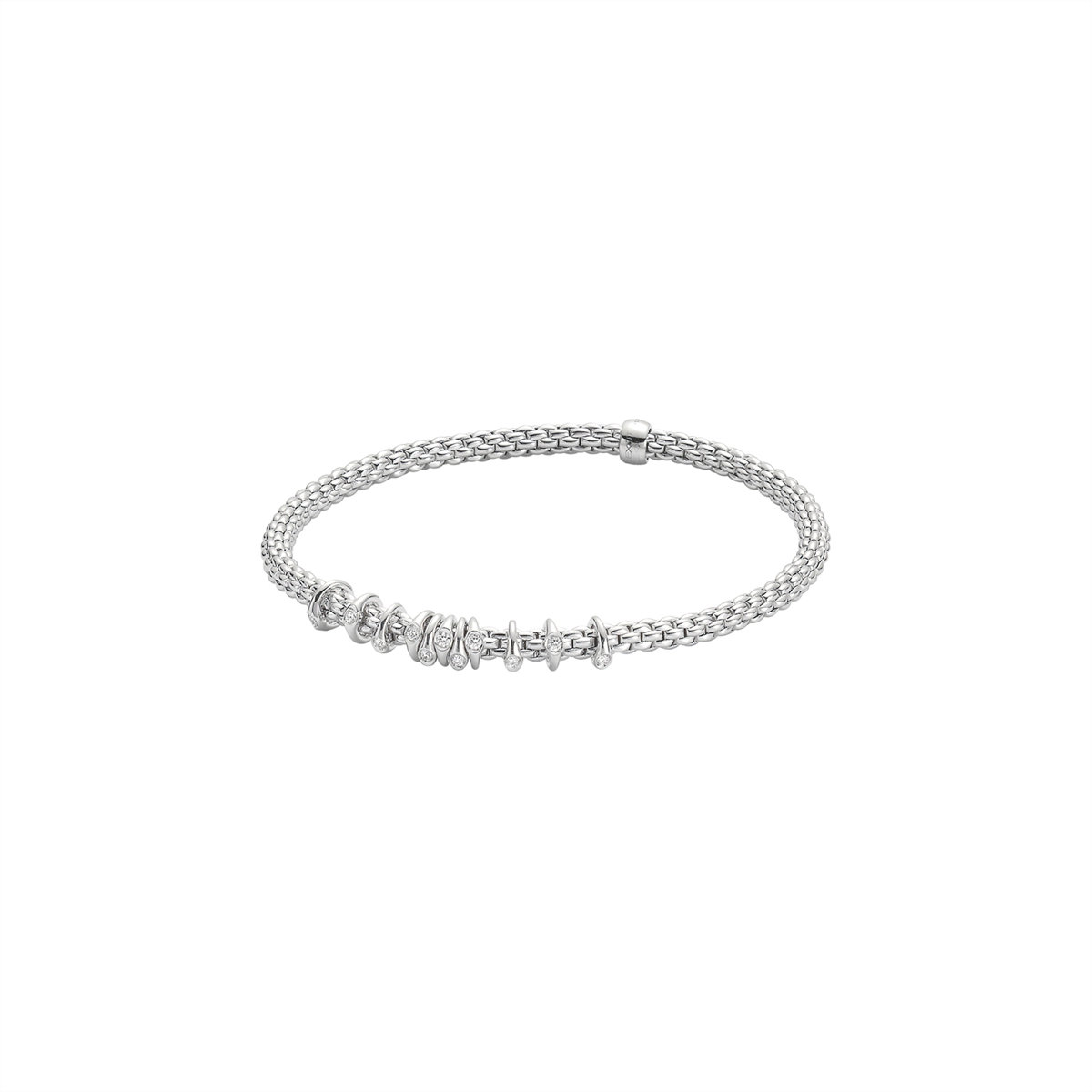 Fope 18K White Gold Prima Collection Bracelet with Diamonds, Large Size