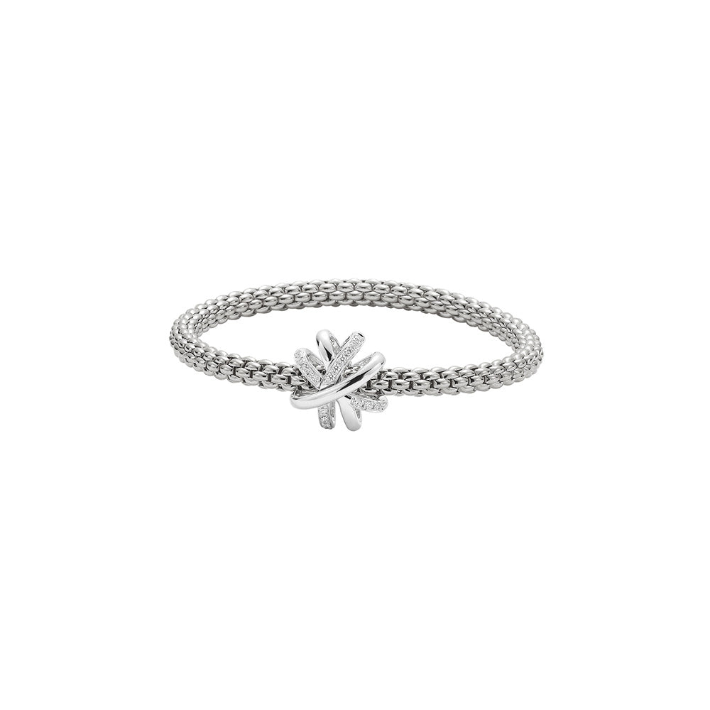 Fope 18K White Gold Solo Collection Bracelet with Diamond Crossover Rondel, Medium Size