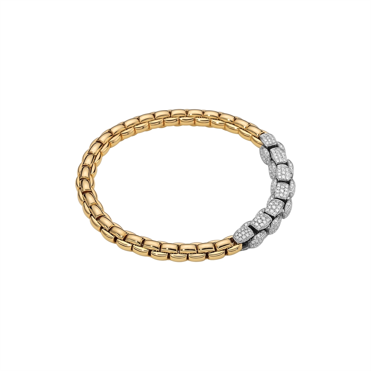 Fope 18K Yellow and White Gold Eka Collection Pave Diamond Bracelet, Medium Size