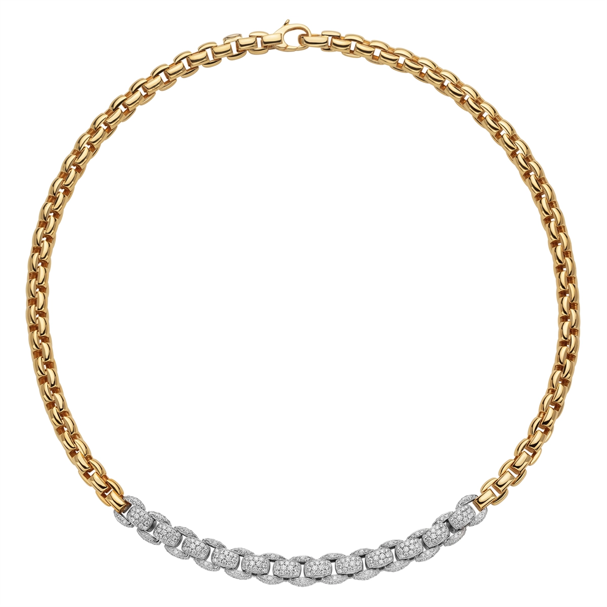 Fope 18K Yellow and White Gold Eka Collection Pave Diamond Necklace, 17 inch