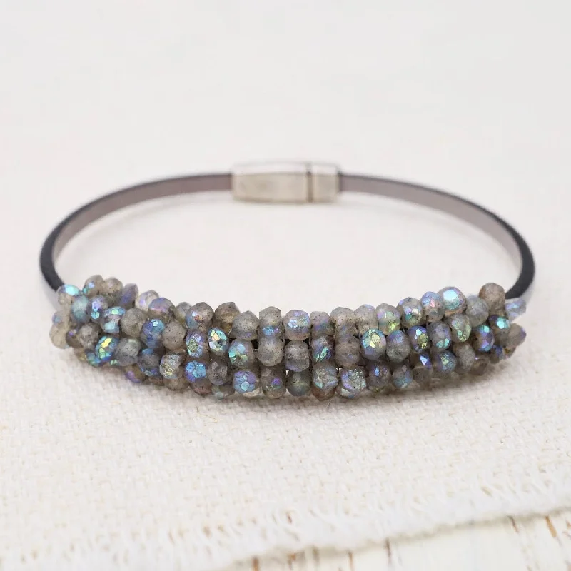 Coated Labradorite on Antique Silver Leather Bracelet