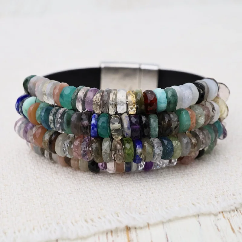 Multi Colored Gemstones with Silver Nugget Trim Bracelet