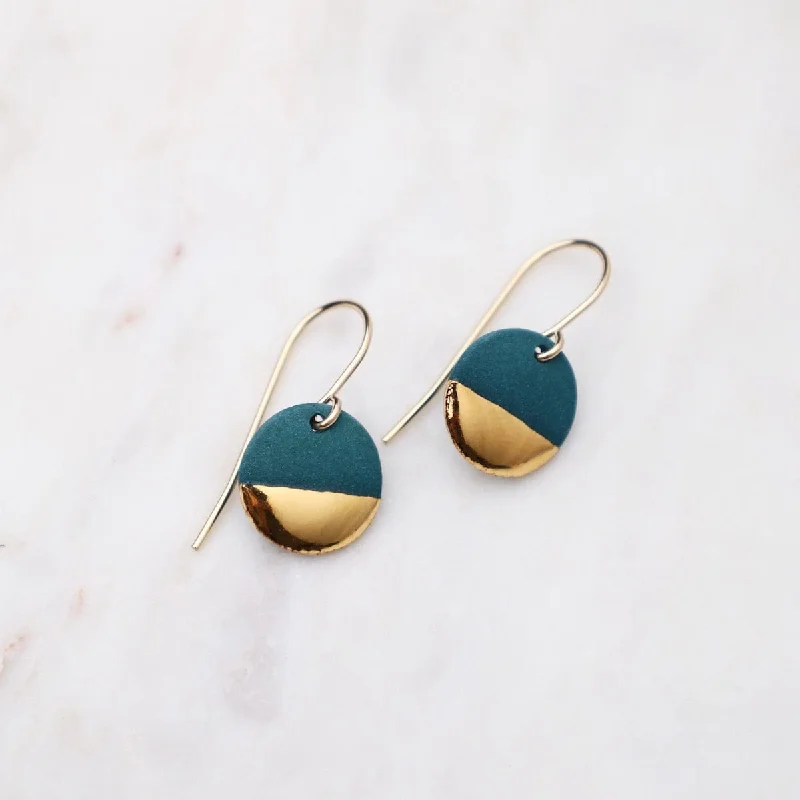 Teal Gold Dipped Circle Drop Earrings