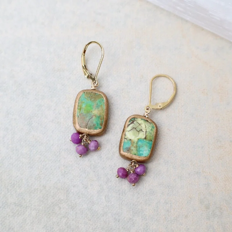 Green Turquoise Rectangle Drop Earrings