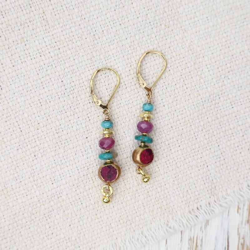 Round Purple Turquoise Drop Earrings