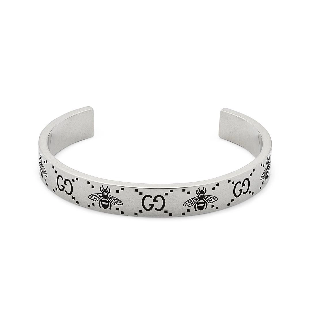 Gucci Sterling Silver 9mm Signature Bee Cuff Bracelet