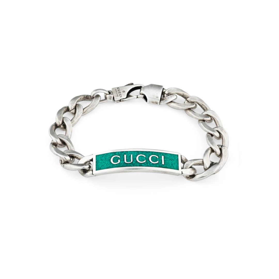 Gucci Sterling Silver and Turquoise Enamel Tag Bracelet