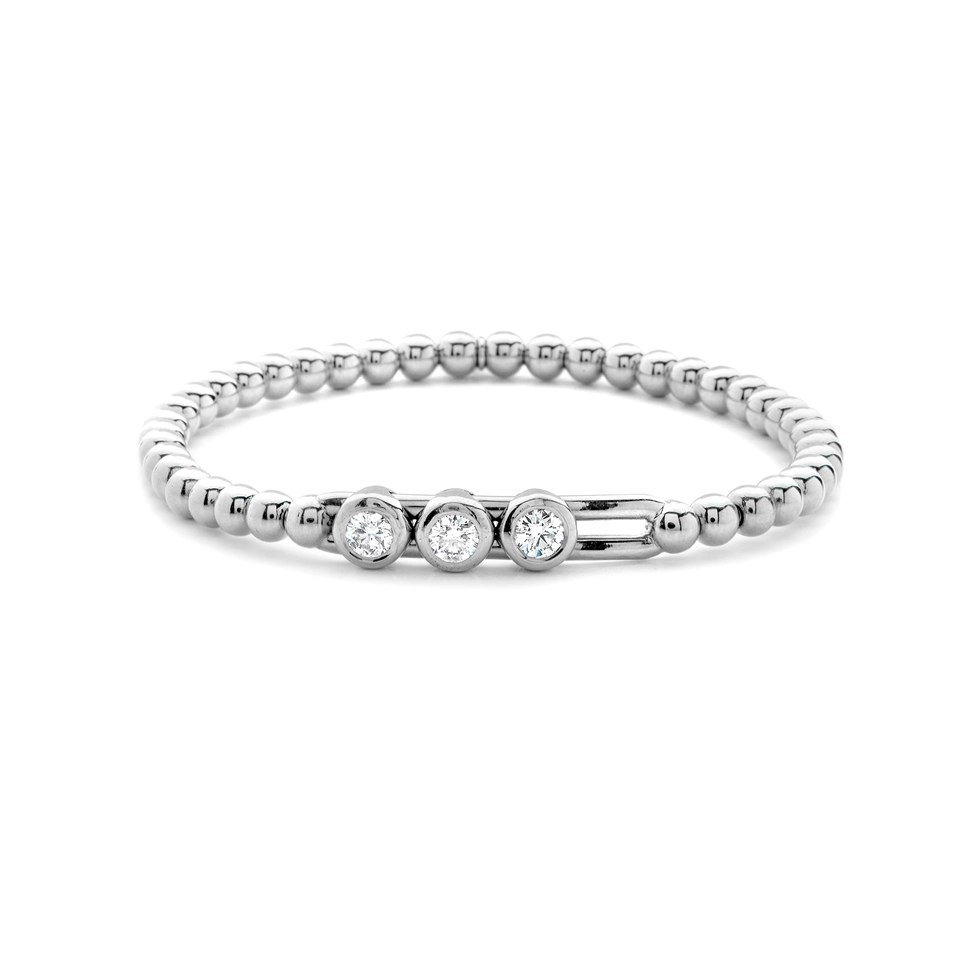 Hulchi Belluni 18K White Gold Bezel Set Diamond Stretch Bracelet