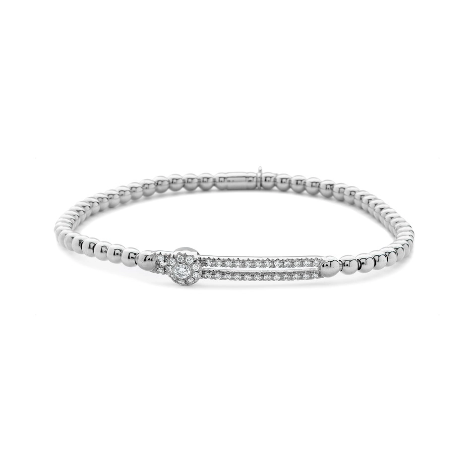 Hulchi Belluni 18K White Gold One Circle Diamond Tresore Stretch Bracelet